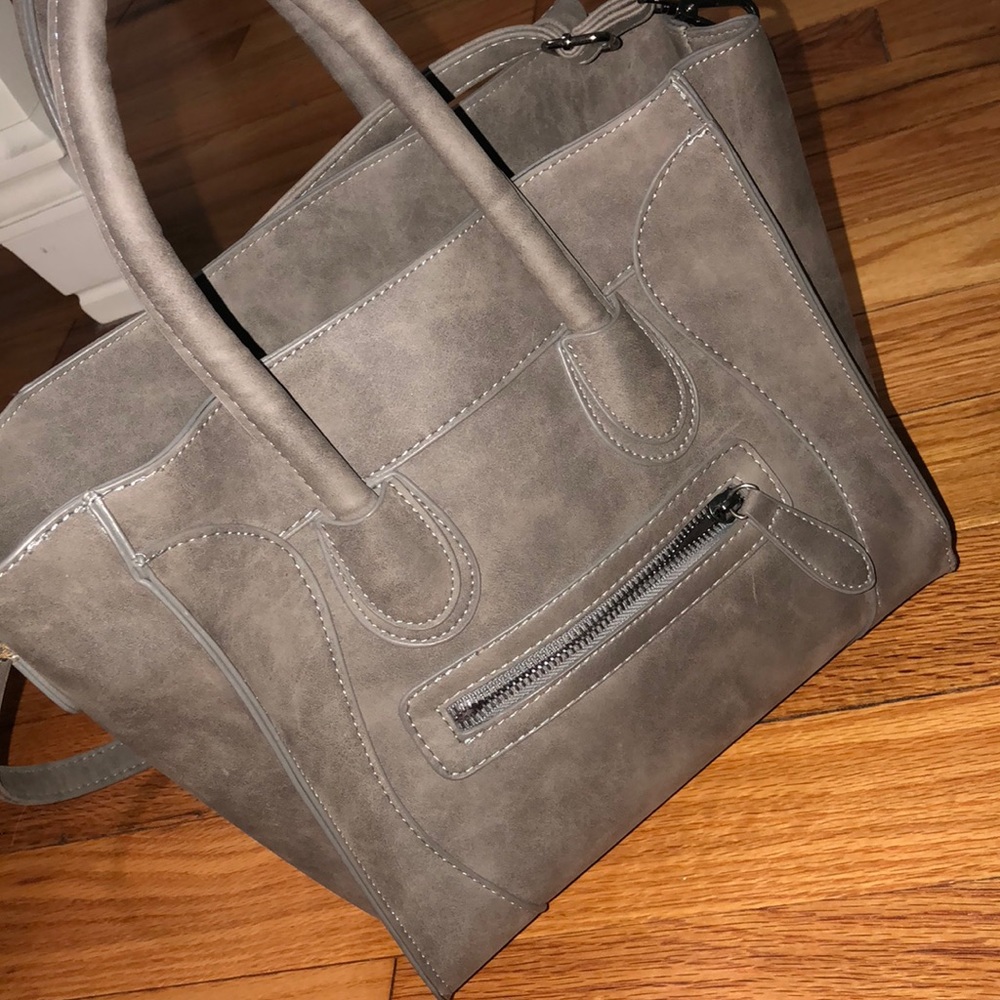 Grey Leather Crossbody Purse